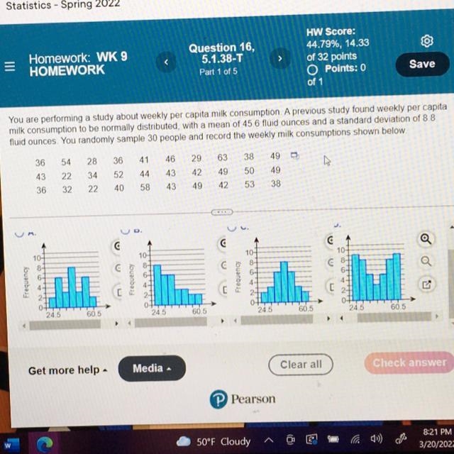 You are performing a study about weekly per capita milk consumption. A previous study-example-1