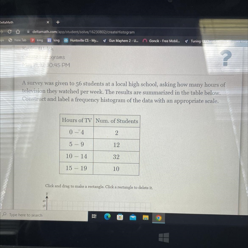 A survey was given to 56 students at a local high school, asking how many hours oftelevision-example-1