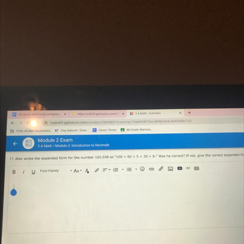 Alex wrote the expanded form for the number 165.038 as 100+60+5+30+8. Was he correct-example-1