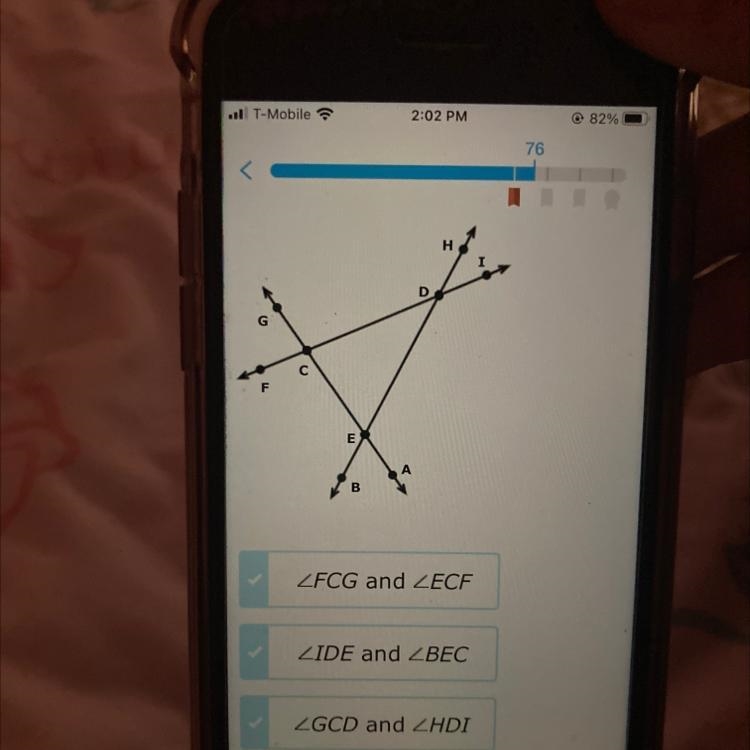 Which angles are adjacent to each other? Select all that apply. Also the other option-example-1