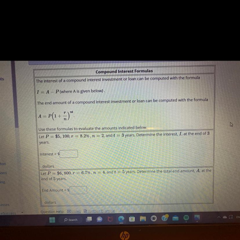 Nts ton ions ing asses eSuccess Compound Interest Formulas The interest of a compound-example-1