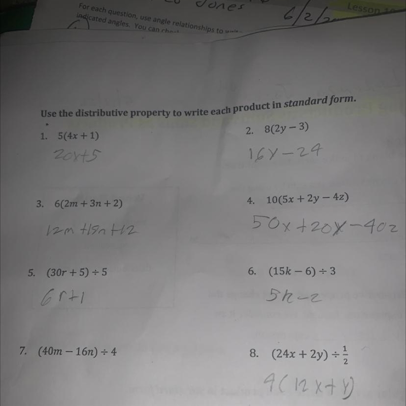 (40m - 16n) ÷ 4 use the distributive property to write each product in standard form-example-1