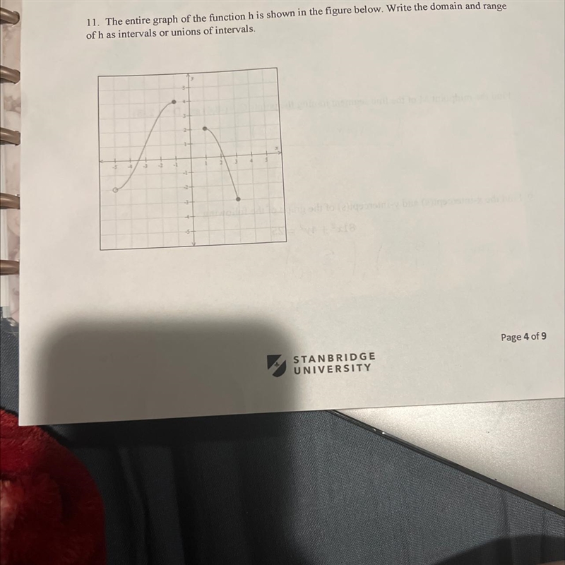 11. The entire graphof the function h is shown in the figure below. Write the domain-example-1