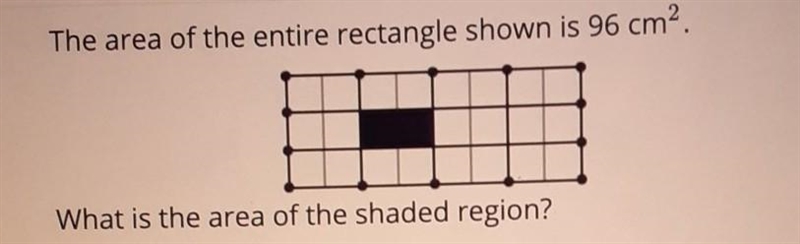 The area of the entire rectangle shown is 96 cm2. What is the area of the shaded region-example-1