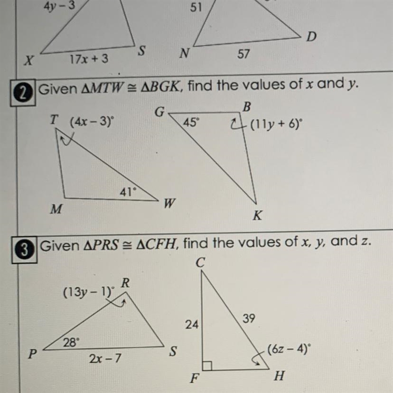 Given AMTW = ABGK, find the values of x and y-example-1