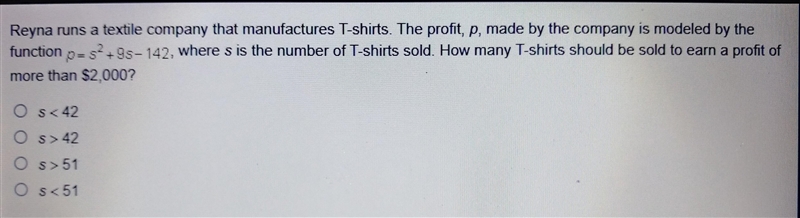 40.0 Reyna runs a textile company that manufactures T-shirts. The profit, p, made-example-1