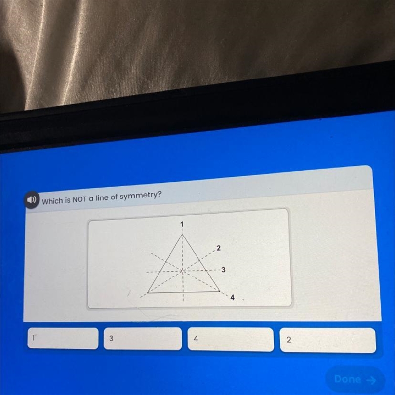 Which is NOT a line of symmetry? 1 2 3 4-example-1