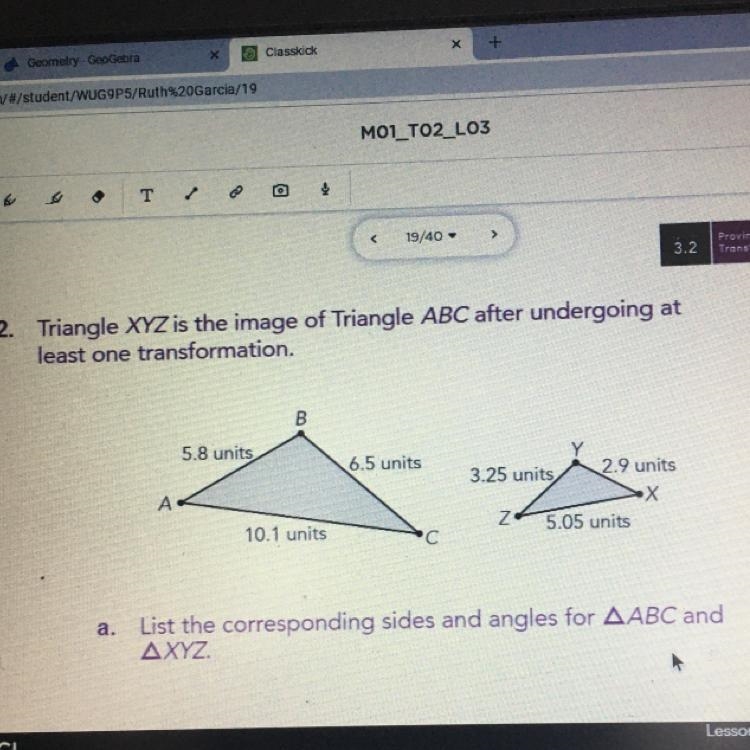 8th grade pre algebra Part b. Determine a possible sequence of transformations to-example-1