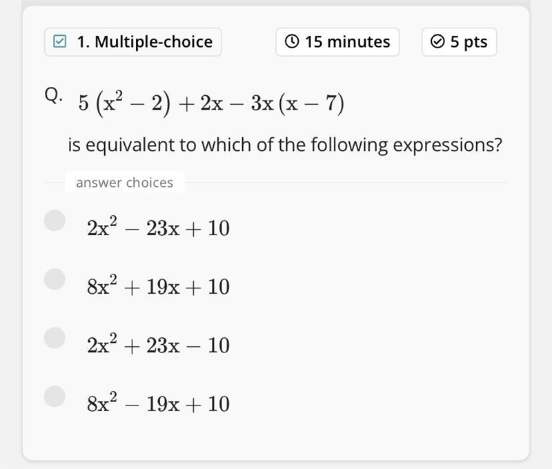 5 (x² − 2) + 2x − 3x (x − 7)? I just need help with the working it out step.-example-1