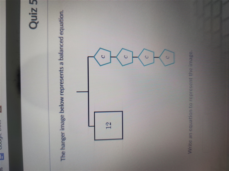 The hanger image below represents a balanced equation, write an equation to represent-example-1