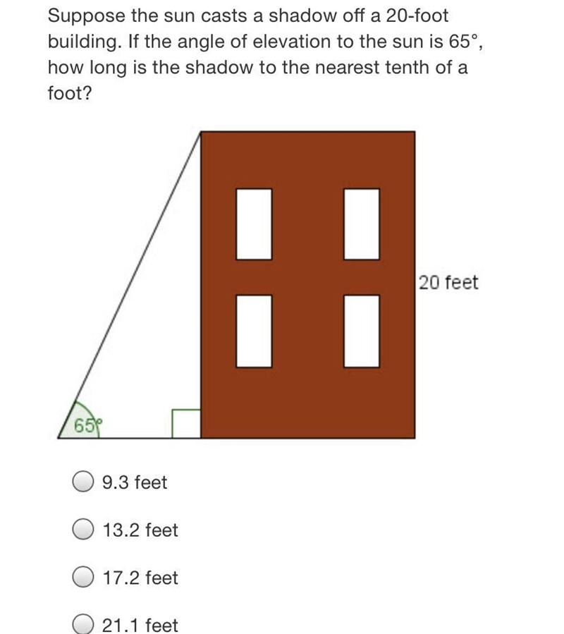 Suppose the sun casts a shadow off a 20-footbuilding. If the angle of elevation to-example-2