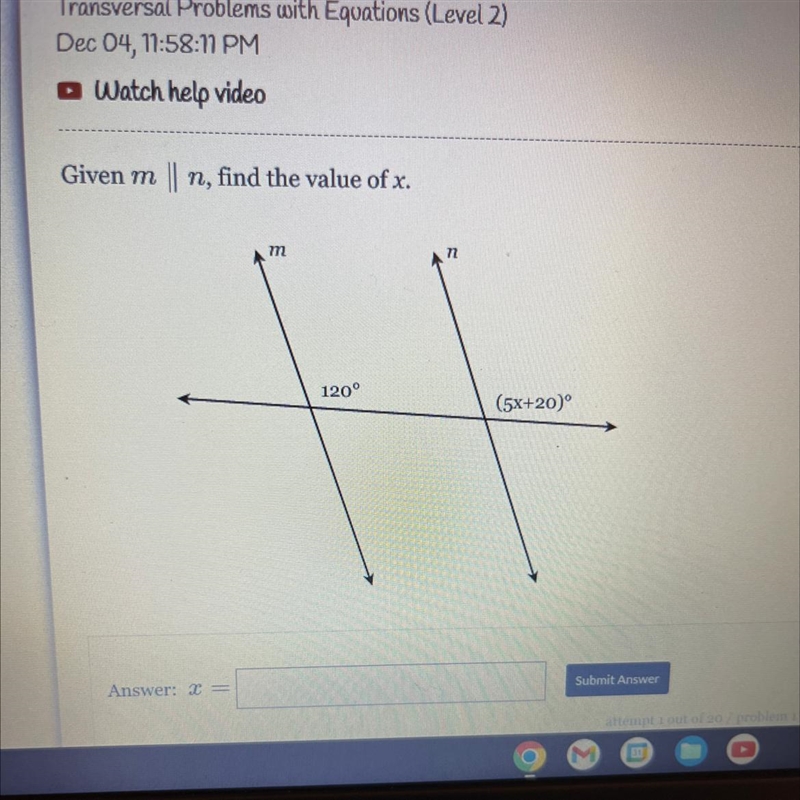 Given m ║ n, find the value of x Answer: x = ____-example-1