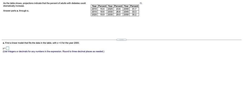 As the table shows, projections indicate that the percent of adults with diabetes-example-1