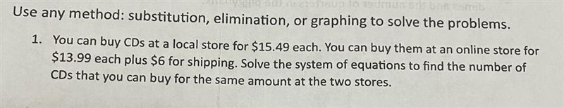 Can someone plz set this up as two systems of equations (plz don’t put 13.99x-15.49x-example-1