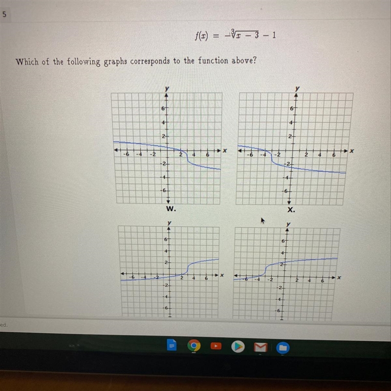 Which of the following graphs corresponds to the function above? A. y B. XC. Z D. W-example-1