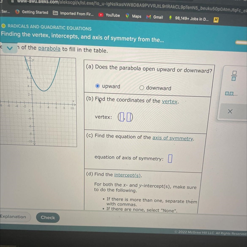 Use the graph of the parabola to fill in table-example-1