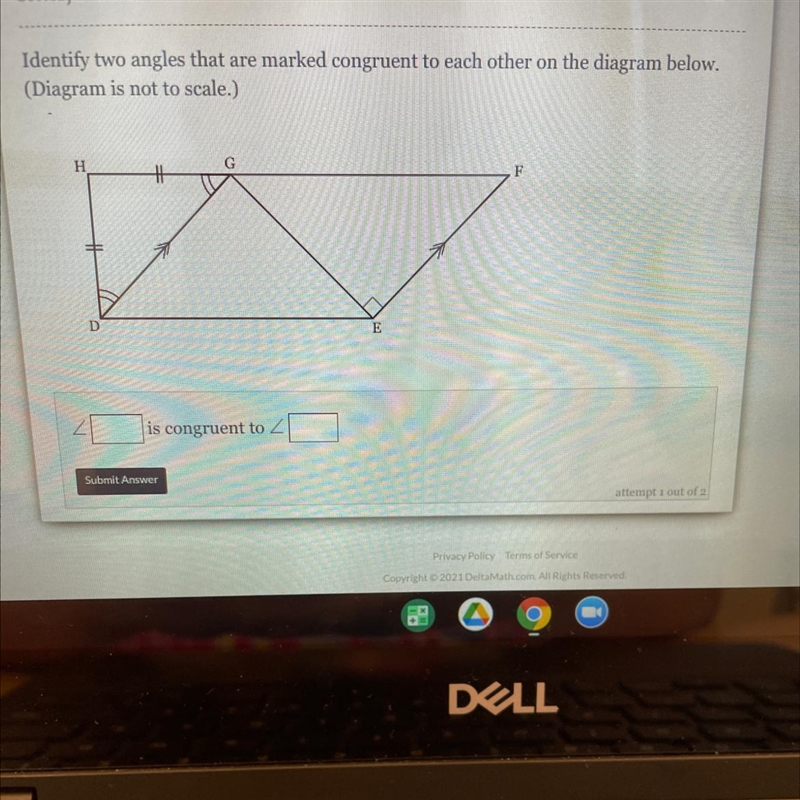 Identify two angles that are marked congruent to each other on the diagram below.(Diagram-example-1