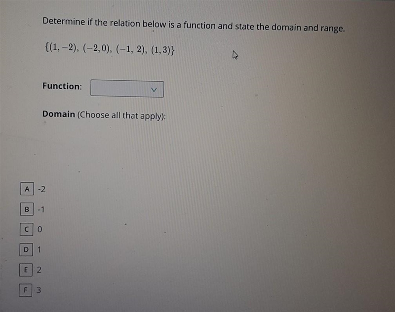 Determine if the Relation in the picture below is a function and States the domain-example-1