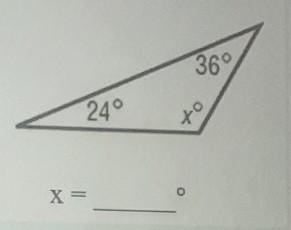 Determine the value of x in each triangle with the given angle measures-example-1