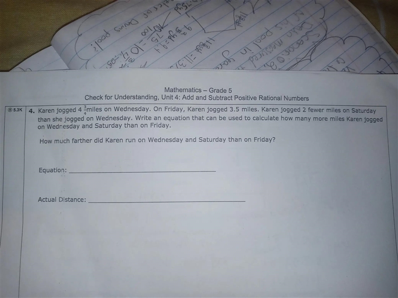 ® 5.3K Mathematics - Grade 5 Check for Understanding, Unit 4: Add and Subtract Positive-example-1