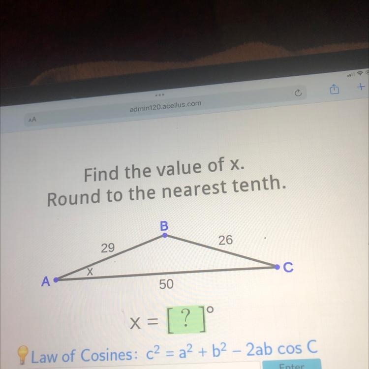 SAFind the value of x.Round to the nearest tenth.X29B50x = [? ]°26C-example-1