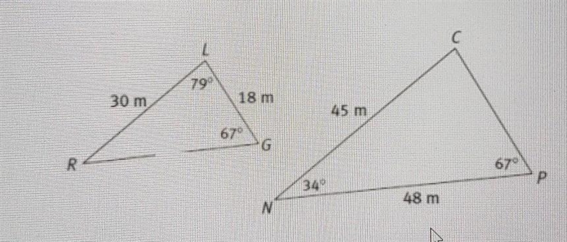 Which of the following is the correct similarity statement?-Triangle RLG Similar Triangle-example-1