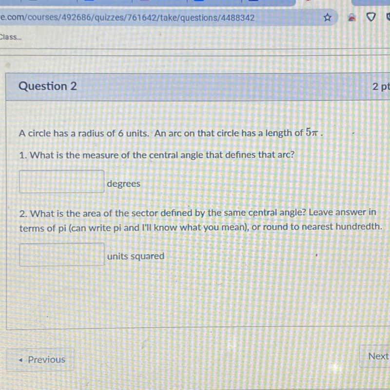 What is the angle measure? what is the area sector?-example-1