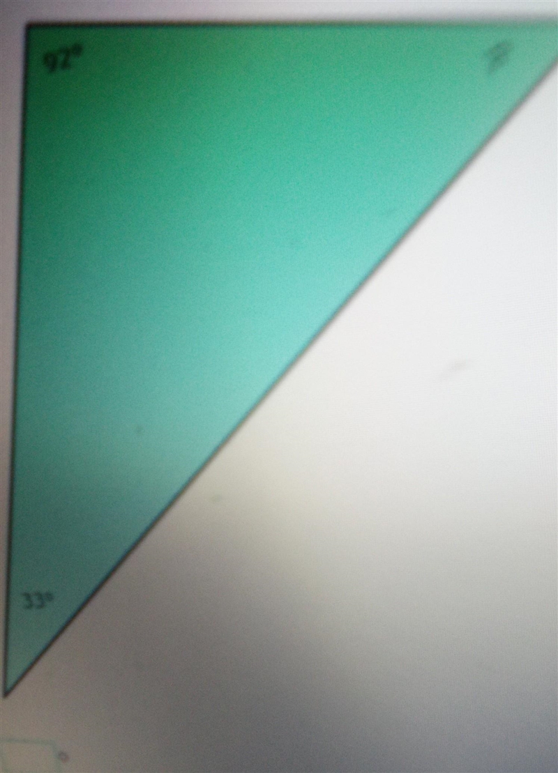 What is the measure of the missing angle the number are 92 33 in ?-example-1