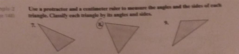 I need help with number 8 use a protractor and a centimeter ruler to measure the Angles-example-1