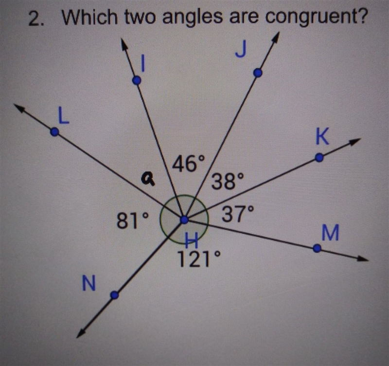 Which two angles are congruent? ​-example-1