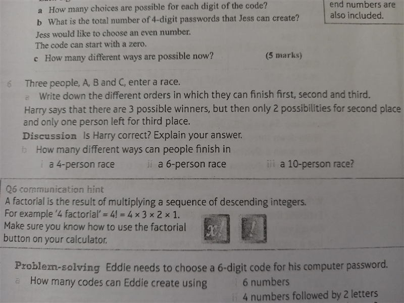 Three people, A, B and C, enter a race.a. Write down the different orders in which-example-1