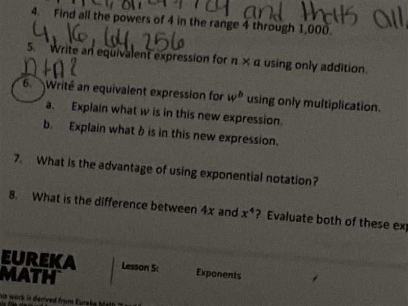 wrie an equivalent expression for w using only multiplication.Explain what w is in-example-1