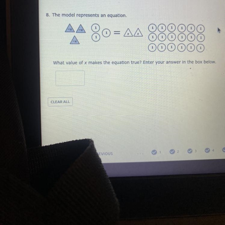 The model represents an equation. What value of x makes the equation true? Enter your-example-1