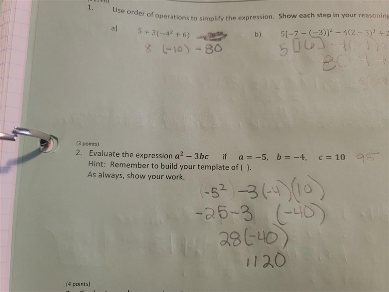 Evaluate the expression a -3bc if a = -5 b= -4 c = 10-example-1