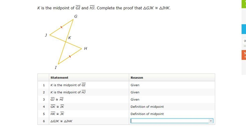 Given: GH || KL, J is the midpoint of HKProve: AGHJ ALKJSTATEMENTREASON1. GH | KLGiven-example-1