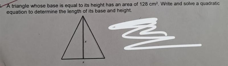 -Quadratic Equations- (Ignore white scribble)A triangle whose base is equal to its-example-1