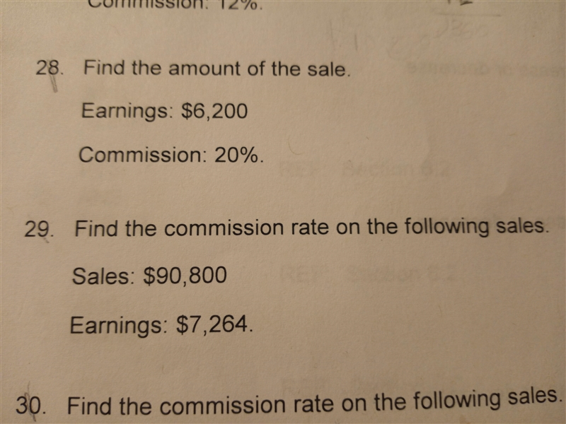 29. Find the commission rate on the following sales. Sales $90,800 earnings $7,264-example-1