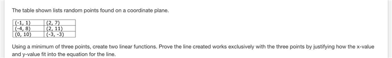 Using a minimum of three points, create two linear functions.-example-1