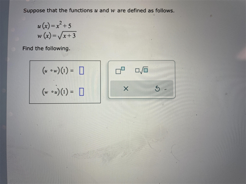 Suppose that the functions u and w are defined as follows. help pls :(-example-1