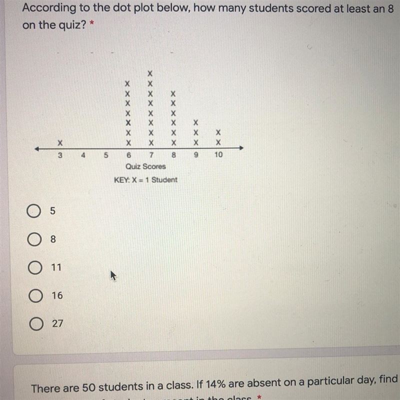 How many students scored at least an 8 on the quiz?-example-1