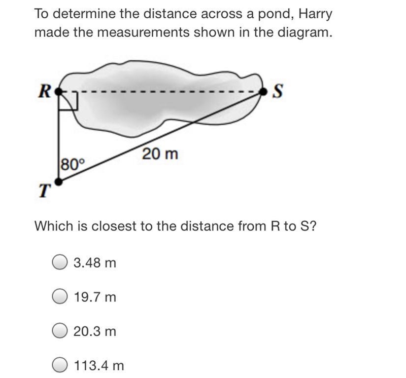 To determine the distance across a pond, Harrymade the measurements shown in the diagram-example-1