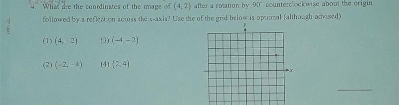 What are the coordinates of the image of (4,2) after a rotation by 90° counterclockwise-example-1