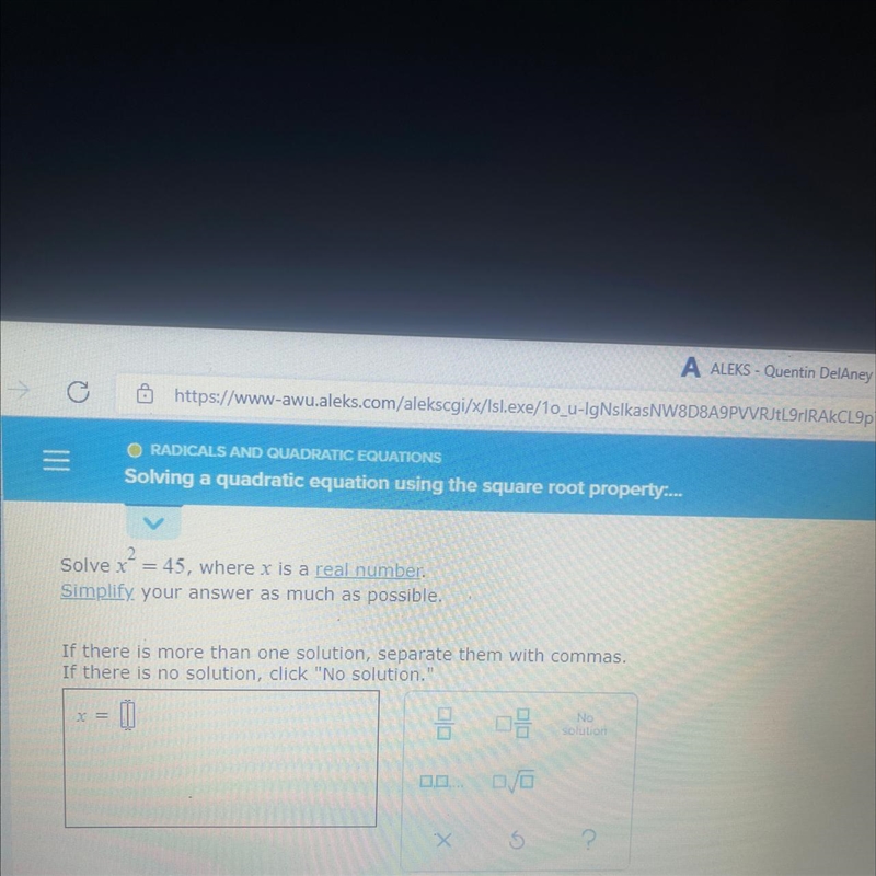 Solve X^2 = 45 , where x is a real number .-example-1