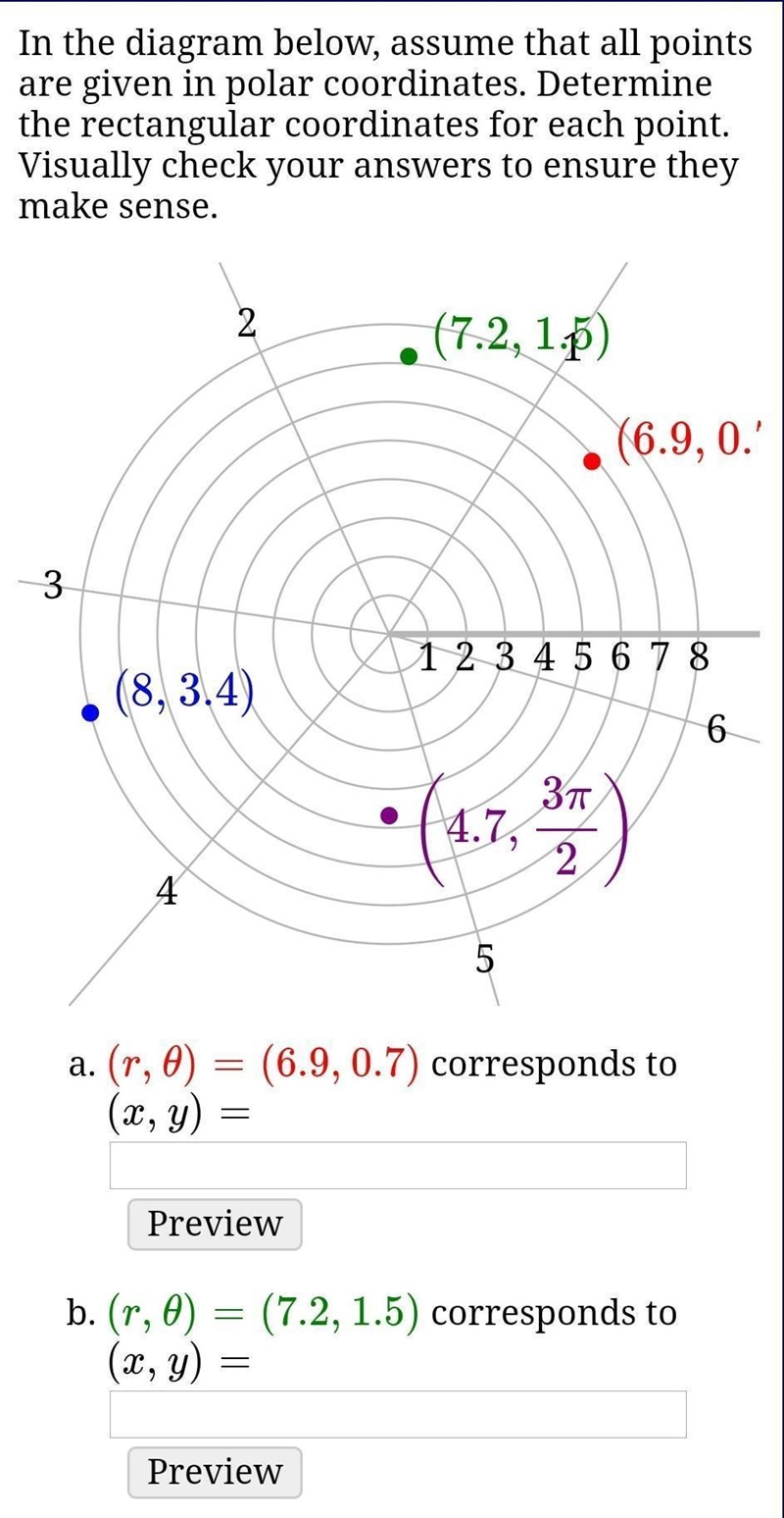 In the diagram below, assume that all points are given in polar coordinates. Determine-example-1