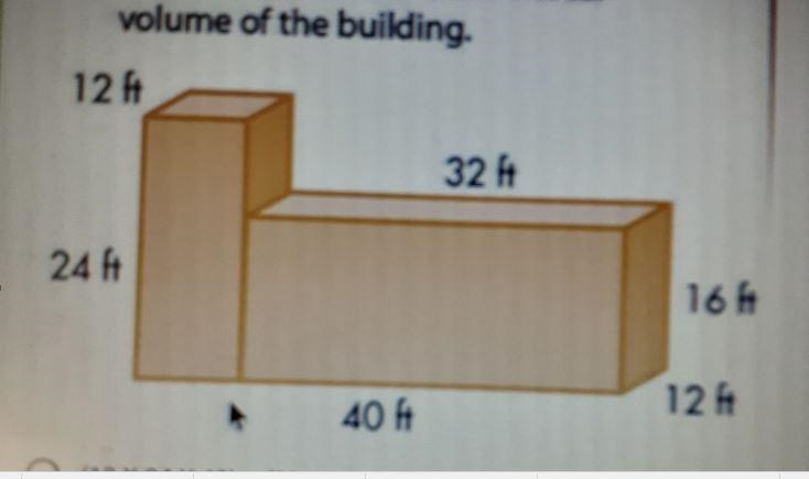 Write an expression for the total volume of the building. 12 ft 32 ft 24 ft 16 ft-example-1