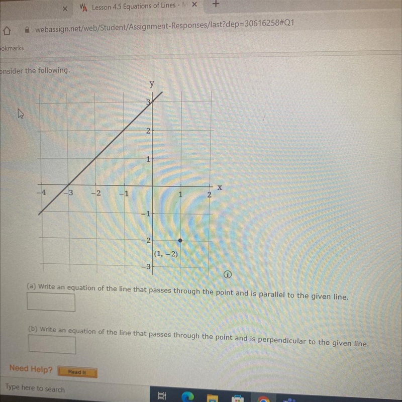 (a) Write an equation of the line that passes through the point and is parallel to-example-1