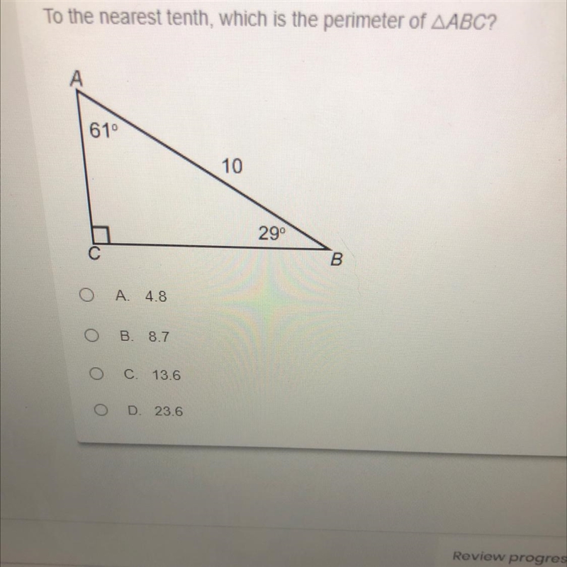 To the nearest tenth which is the permeter of ABC?-example-1