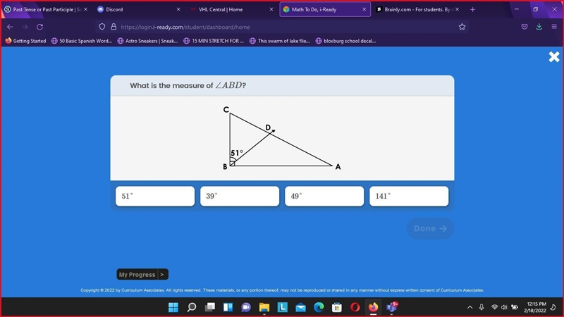 PLS HELP WHAT IS THE MEASURE OF ABD? GIVE ONE OF ANSWER CHOICES-example-1