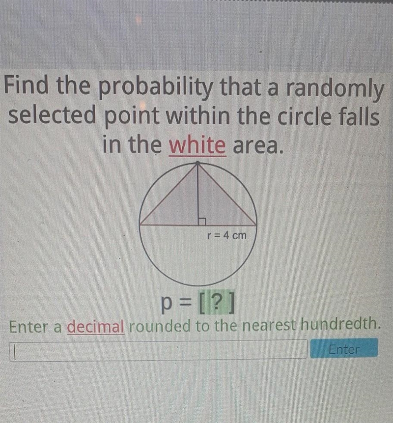 I have the area of the circle but having trouble find the area of the triangle-example-1