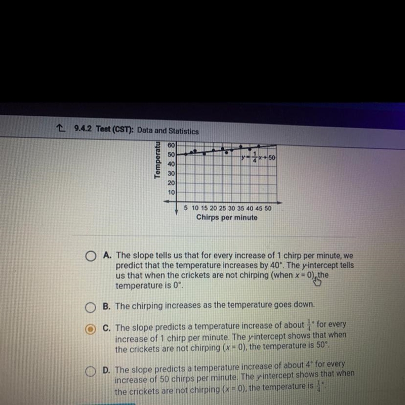 Arnold has recorded the number of chirps per minute ( x) that crickets makeat different-example-1